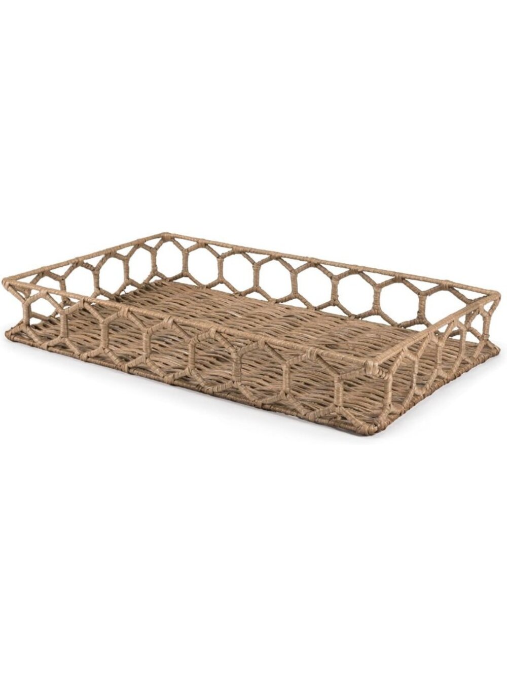 Hand-Woven Rattan Serving Tray, 19.75" Natural Honeycomb Design, Rustic Decor